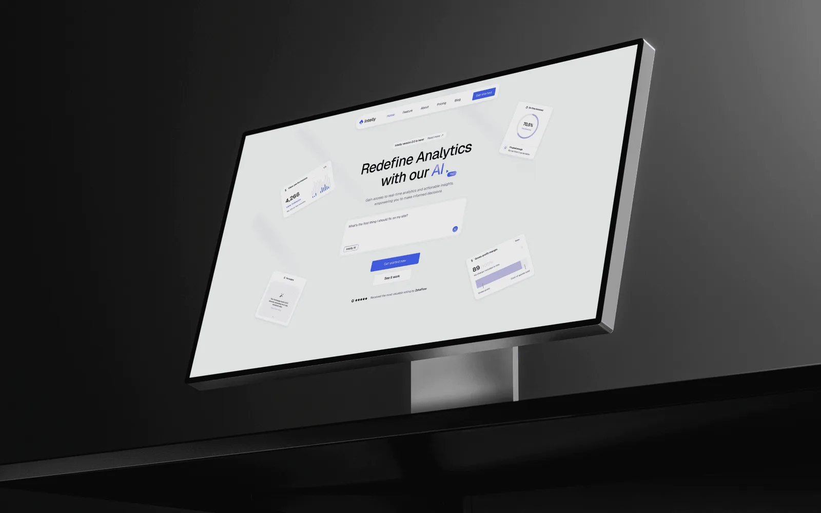 AI product website concept shown on a monitor